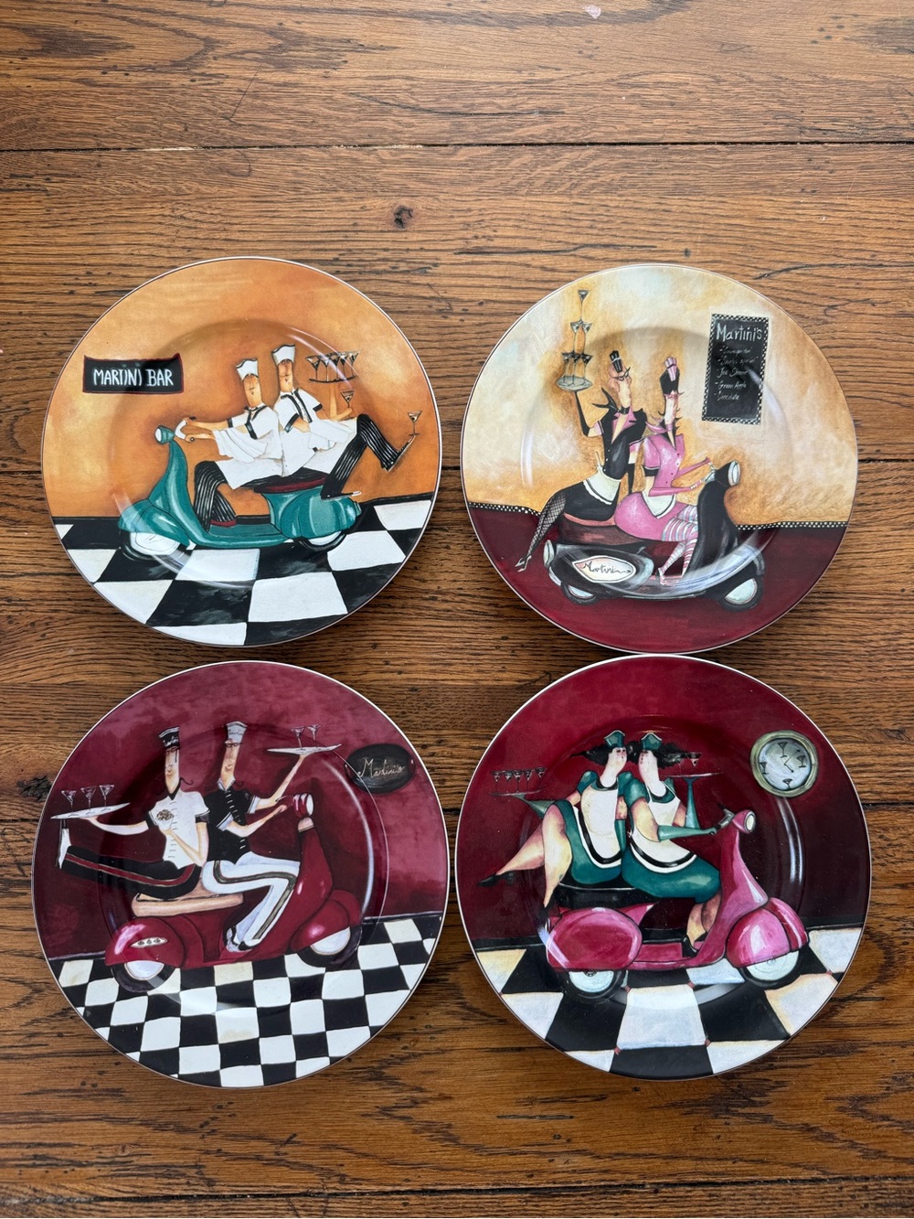 Oneida Plate Set of 4 "Martini Delivery" Salad Dessert Plates by Jennifer Garant